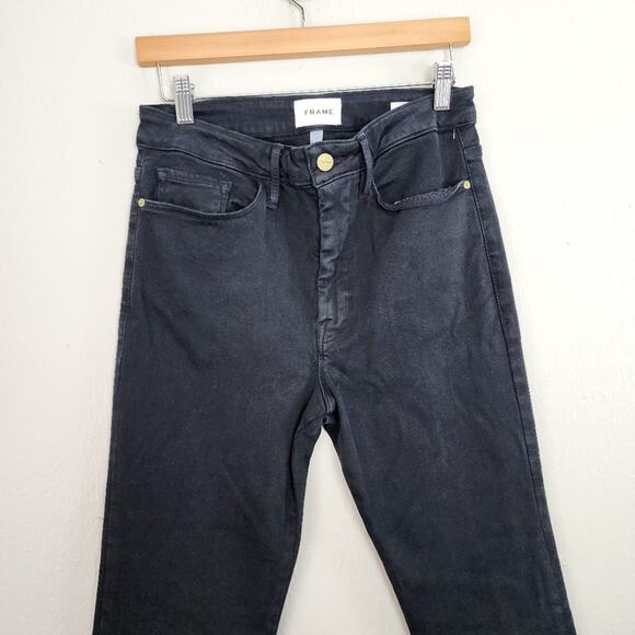 FRAME Le One Black Flare Split Hem High Waist Jeans Super Stretch NWT Size 2 - Picture 5 of 13